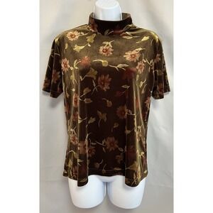 Vintage Jessica Holbrook Top Blouse‎ L Velvet Floral Multicolor Turtleneck Y2K